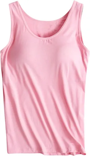 Womens Tank Tops with Built in Bra Padded Loose Sleeveless Shirts Comfy Soft Camisole Summer Lightweight Tops