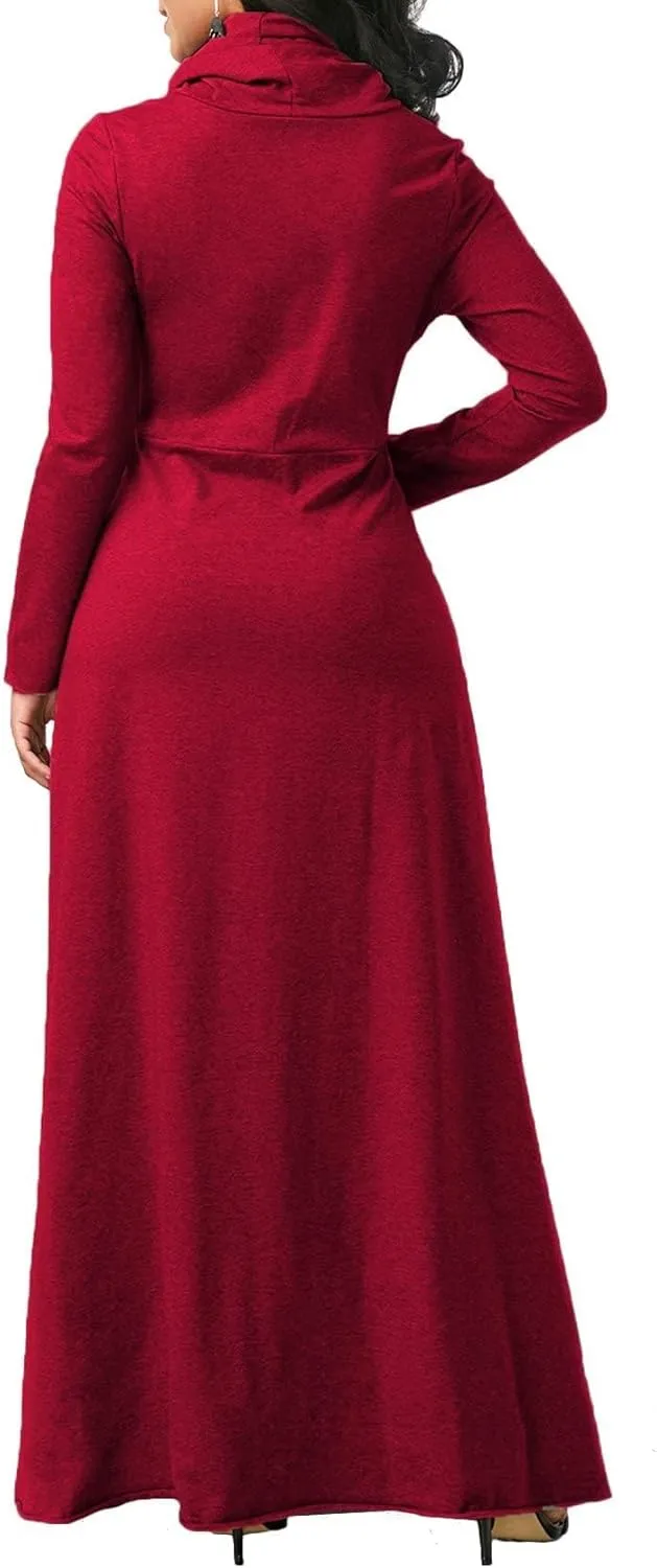 Womens Turtleneck Long Sleeve Maxi Sweatshirt Dress Fall Winter Solid Oversized Swing Dress with Pockets