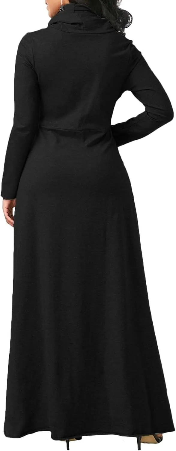 Womens Turtleneck Long Sleeve Maxi Sweatshirt Dress Fall Winter Solid Oversized Swing Dress with Pockets