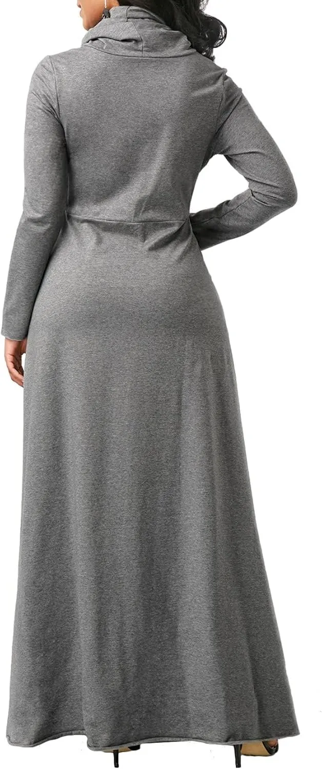 Womens Turtleneck Long Sleeve Maxi Sweatshirt Dress Fall Winter Solid Oversized Swing Dress with Pockets