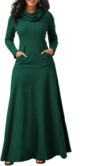 Womens Turtleneck Long Sleeve Maxi Sweatshirt Dress Fall Winter Solid Oversized Swing Dress with Pockets