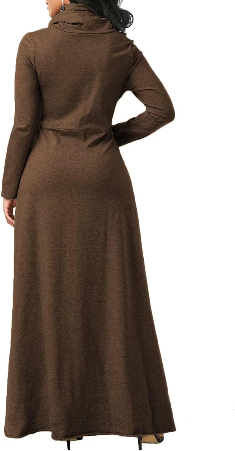 Womens Turtleneck Long Sleeve Maxi Sweatshirt Dress Fall Winter Solid Oversized Swing Dress with Pockets