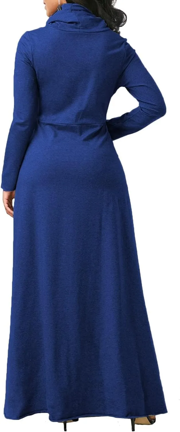 Womens Turtleneck Long Sleeve Maxi Sweatshirt Dress Fall Winter Solid Oversized Swing Dress with Pockets