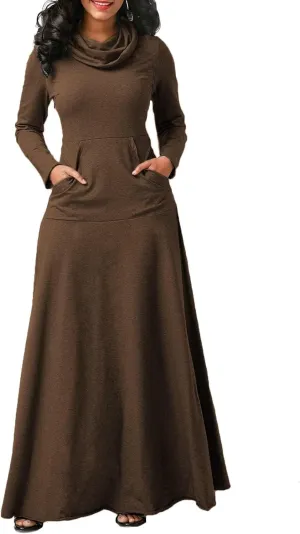 Womens Turtleneck Long Sleeve Maxi Sweatshirt Dress Fall Winter Solid Oversized Swing Dress with Pockets