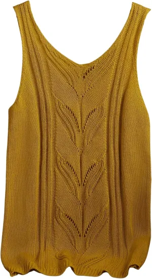 Women's V Neck Sleeveless Sweater Vests Crochet Summer Causal Knit Tank Top