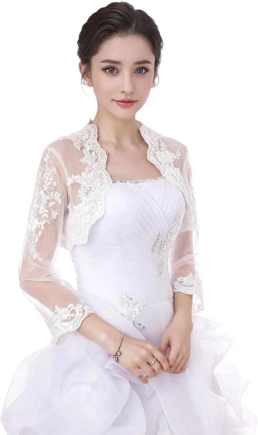 Women's Wedding Top Lace Jacket for Bride Lace Bolero Jacket Long Sleeve