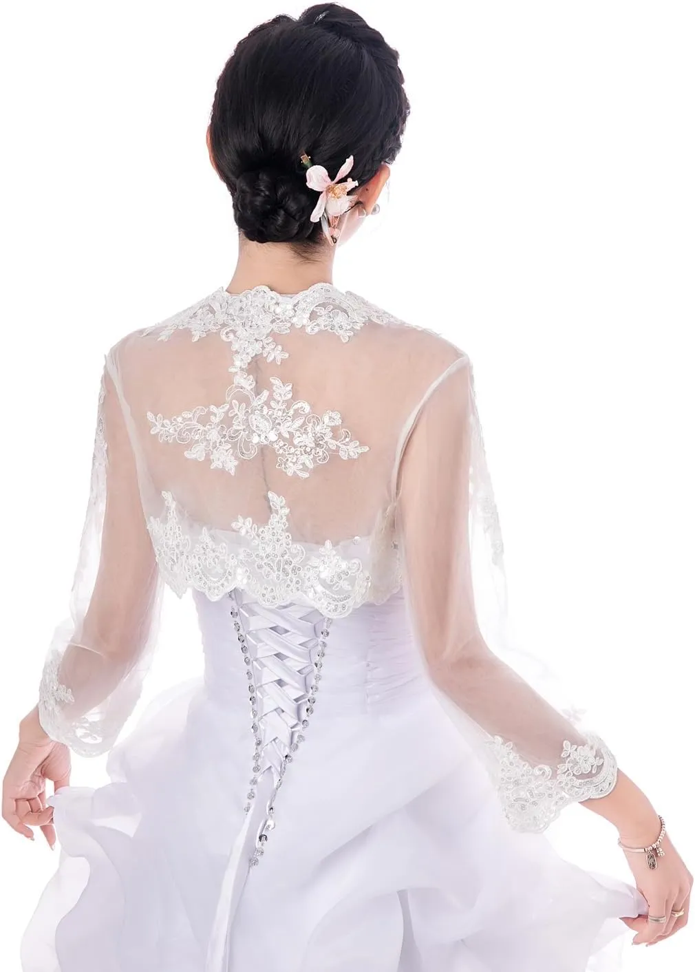 Women's Wedding Top Lace Jacket for Bride Lace Bolero Jacket Long Sleeve
