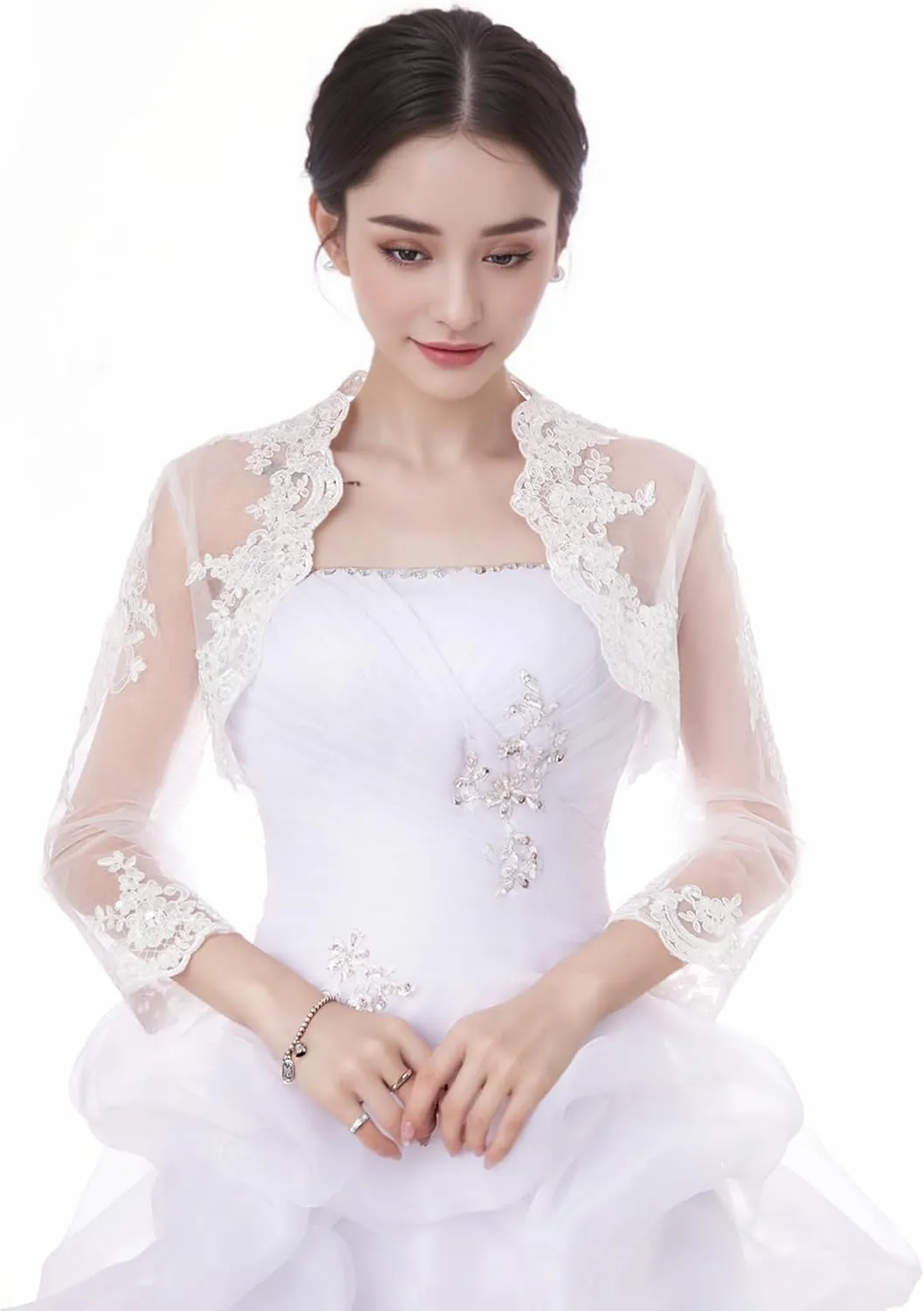 Women's Wedding Top Lace Jacket for Bride Lace Bolero Jacket Long Sleeve
