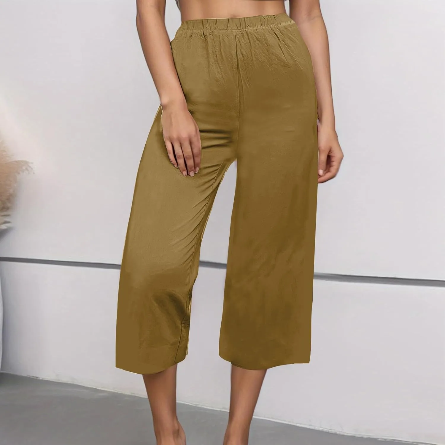 Women's Wide Leg Cropped Pants High Waist Cotton Linen Capris Pants Summer Vacation Fashion Outfit Casual Trousers