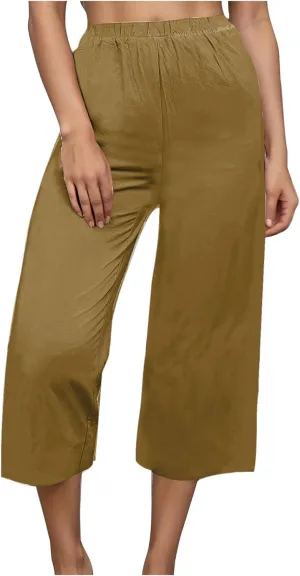 Women's Wide Leg Cropped Pants High Waist Cotton Linen Capris Pants Summer Vacation Fashion Outfit Casual Trousers