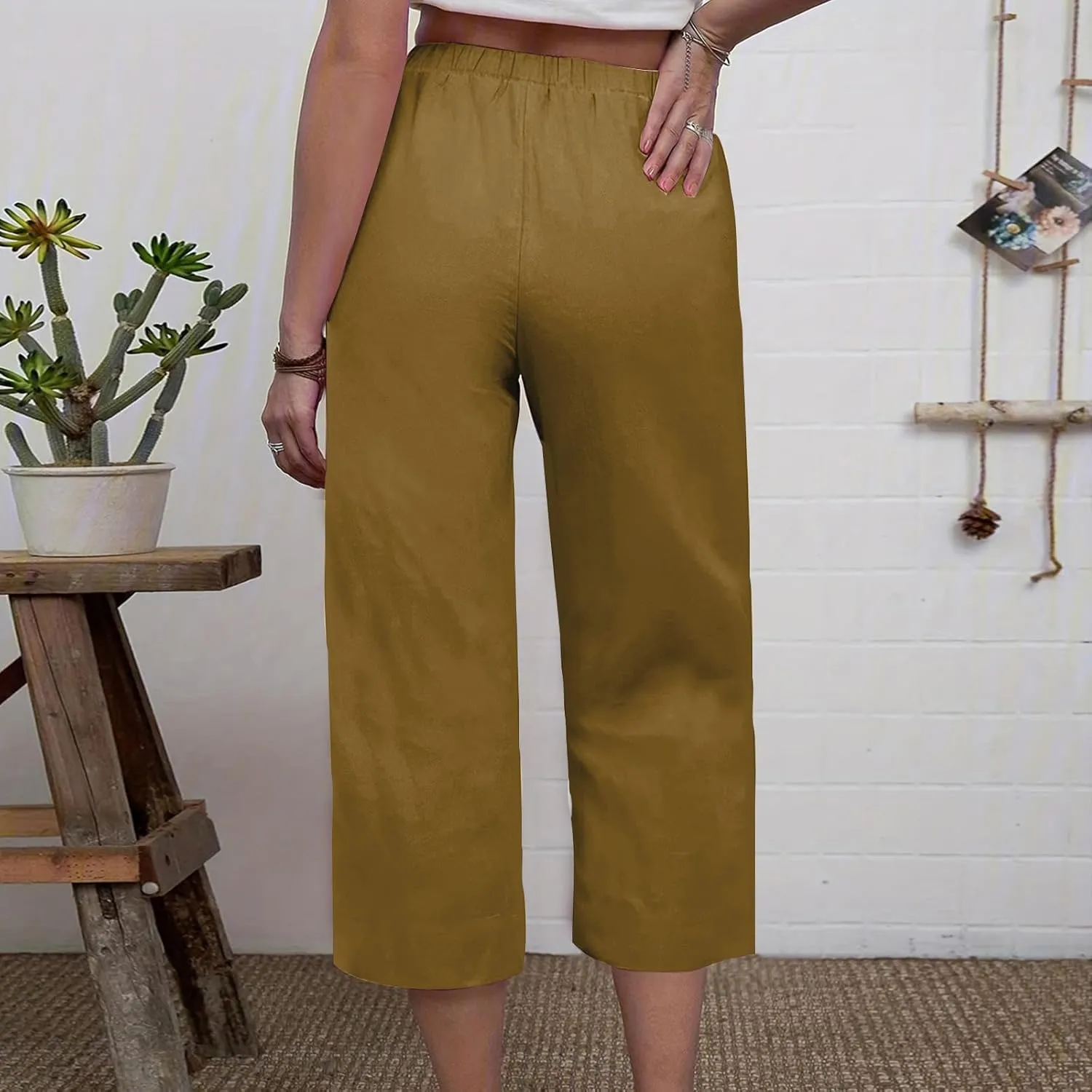 Women's Wide Leg Cropped Pants High Waist Cotton Linen Capris Pants Summer Vacation Fashion Outfit Casual Trousers