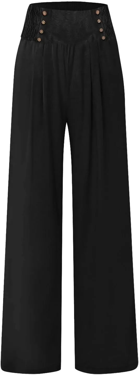Women's Wide Leg Pants Elastic Waisted Palazzo Pants Casual Yoga Pants Business Casual Long Trousers with Pockets