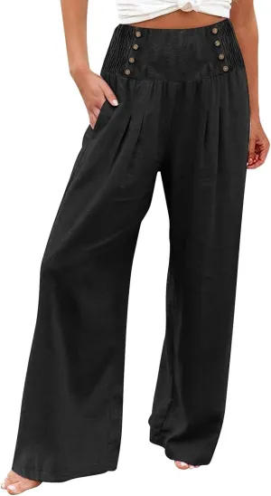 Women's Wide Leg Pants Elastic Waisted Palazzo Pants Casual Yoga Pants Business Casual Long Trousers with Pockets