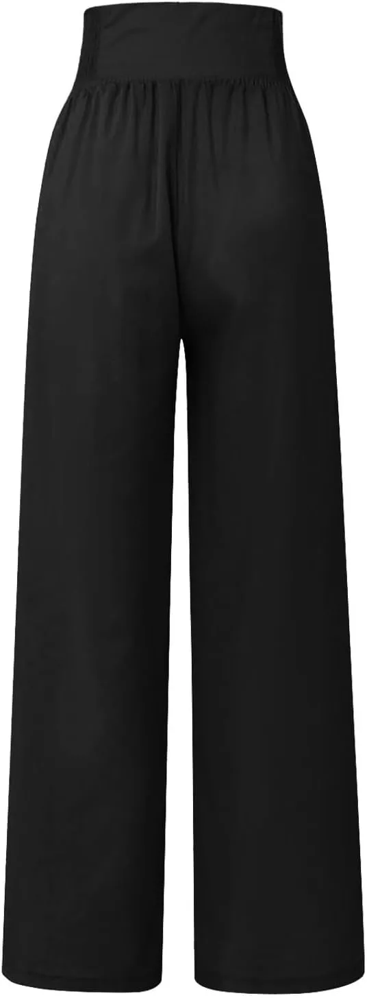 Women's Wide Leg Pants Elastic Waisted Palazzo Pants Casual Yoga Pants Business Casual Long Trousers with Pockets