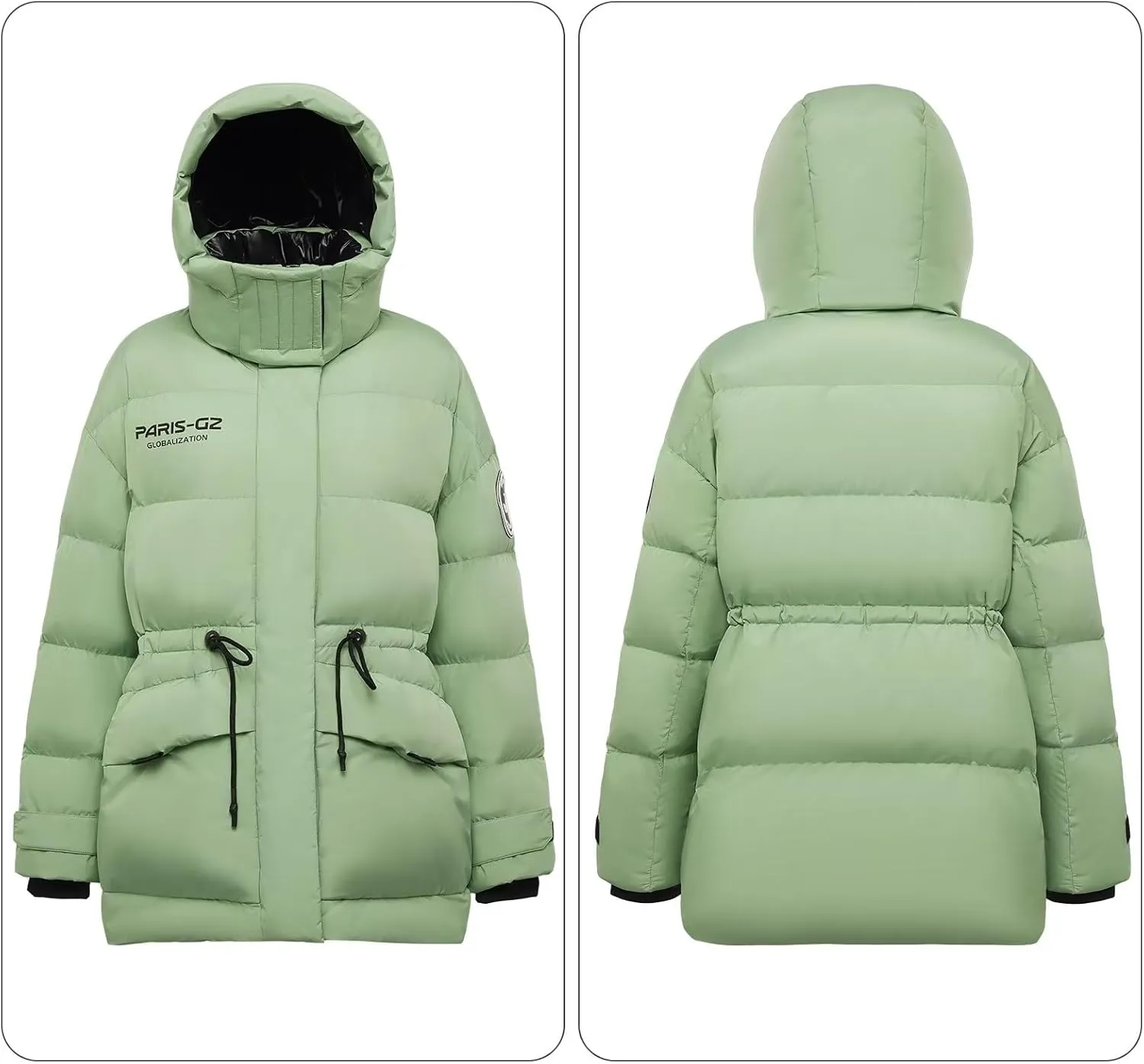 Women's Winter Down Jacket Removable Hood, Waisted Puffer Down Jacket Workwear Thickened Coat.