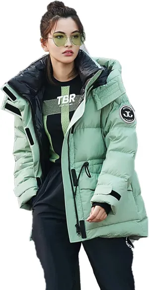 Women's Winter Down Jacket Removable Hood, Waisted Puffer Down Jacket Workwear Thickened Coat.