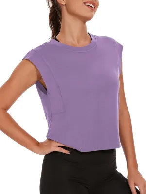 Womens Workout Crop Tank Tops Loose Sleeveless Summer T Shirts Oversize Active Yoga Gym Tee Y2k