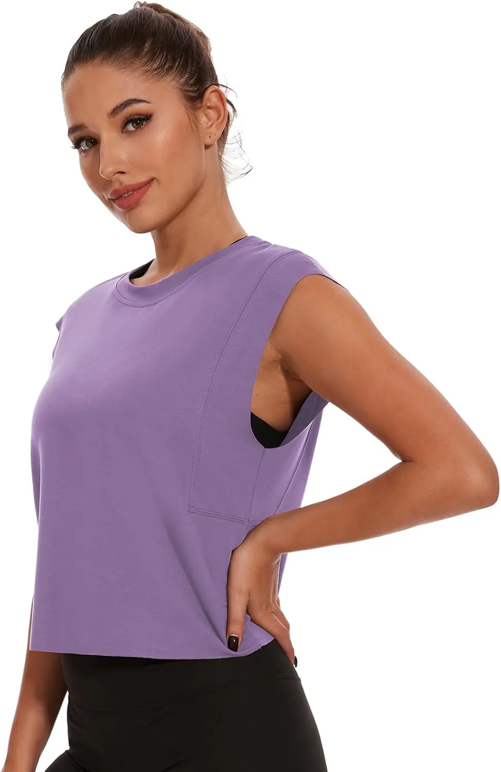 Womens Workout Crop Tank Tops Loose Sleeveless Summer T Shirts Oversize Active Yoga Gym Tee Y2k