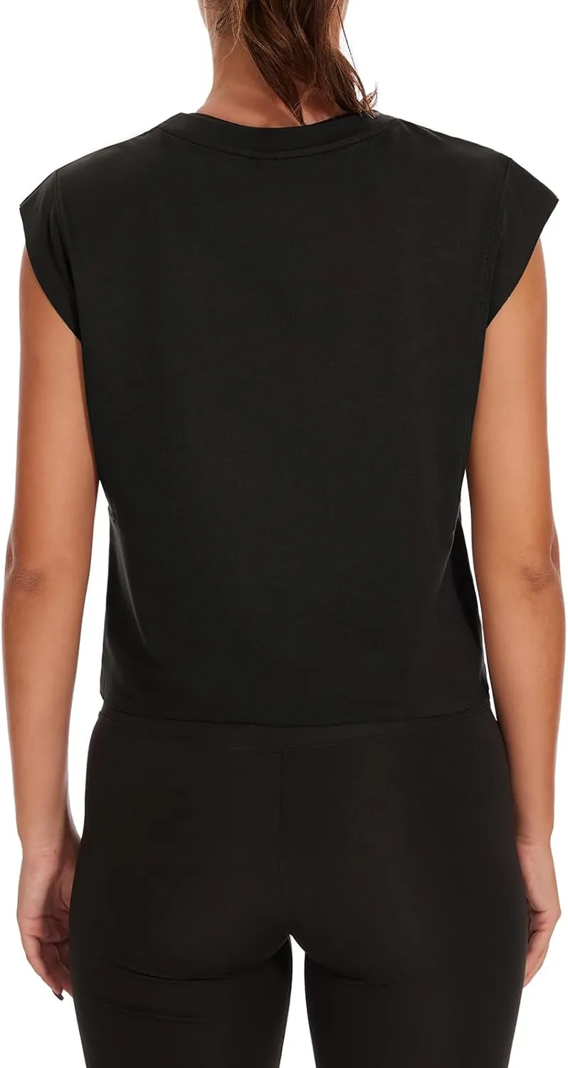 Womens Workout Crop Tank Tops Loose Sleeveless Summer T Shirts Oversize Active Yoga Gym Tee Y2k