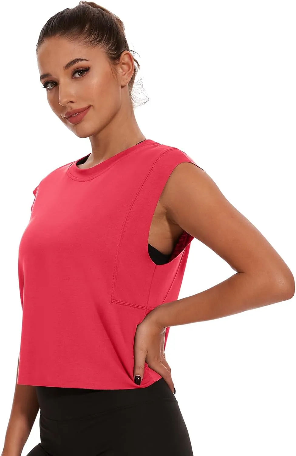 Womens Workout Crop Tank Tops Loose Sleeveless Summer T Shirts Oversize Active Yoga Gym Tee Y2k