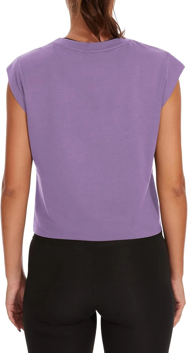 Womens Workout Crop Tank Tops Loose Sleeveless Summer T Shirts Oversize Active Yoga Gym Tee Y2k