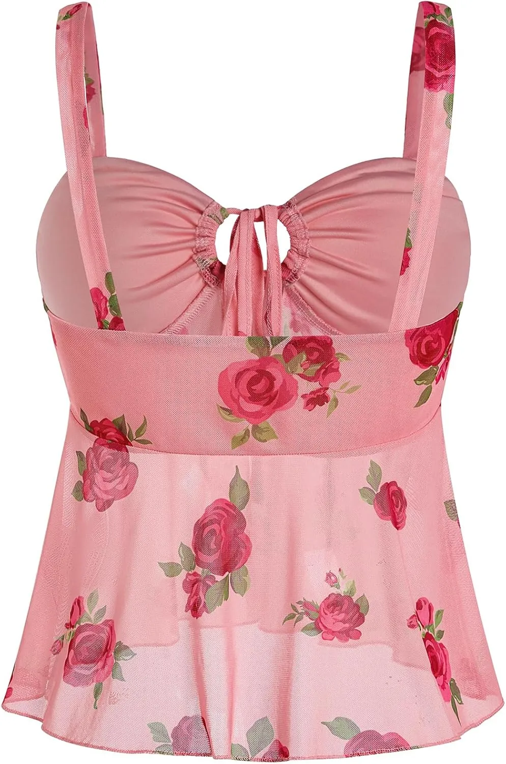 Women's Y2k Floral Camisole Top Bow Tie Knot Boho Cami Crop Tank