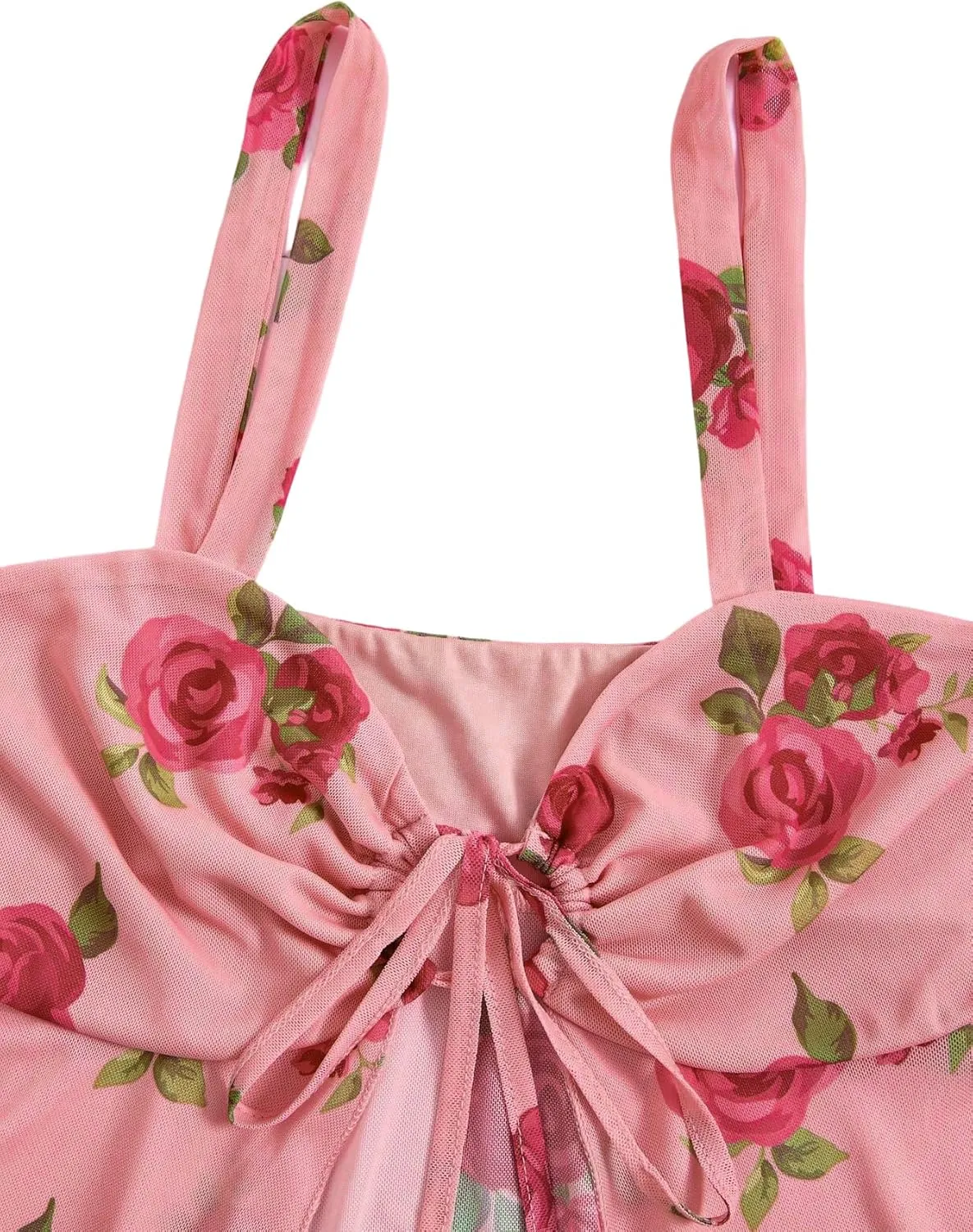 Women's Y2k Floral Camisole Top Bow Tie Knot Boho Cami Crop Tank