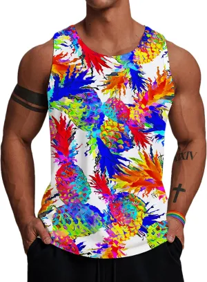 Wuiliy 3D Tank Tops For Men Colorful Sleeveless Print T Shirt Rainbow Beach Gym Vest Tee