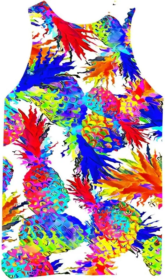 Wuiliy 3D Tank Tops For Men Colorful Sleeveless Print T Shirt Rainbow Beach Gym Vest Tee