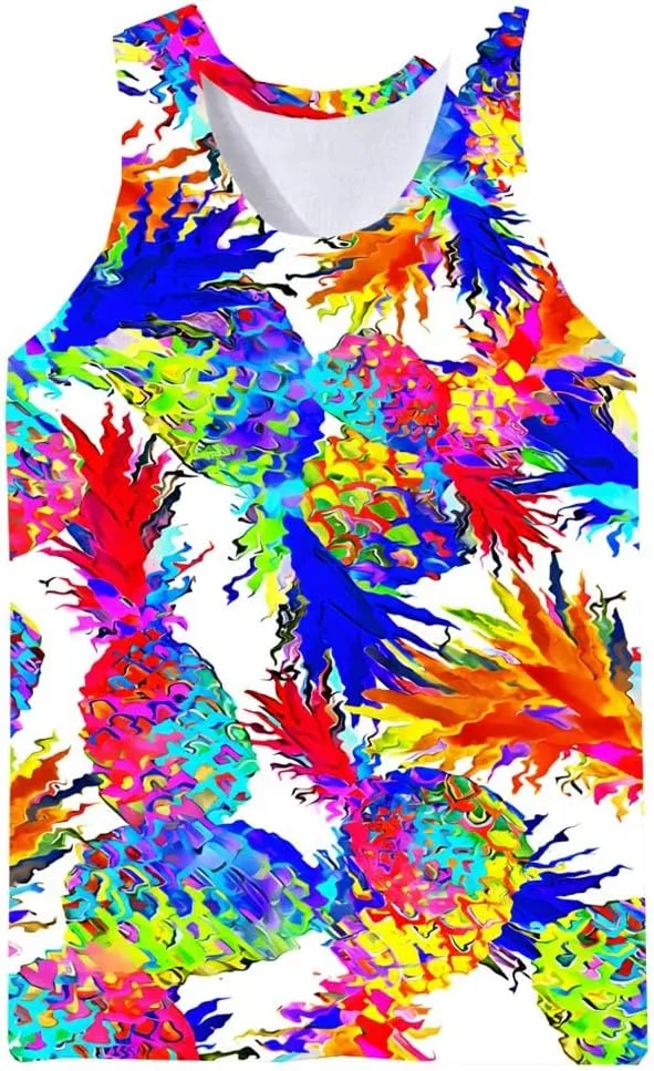 Wuiliy 3D Tank Tops For Men Colorful Sleeveless Print T Shirt Rainbow Beach Gym Vest Tee