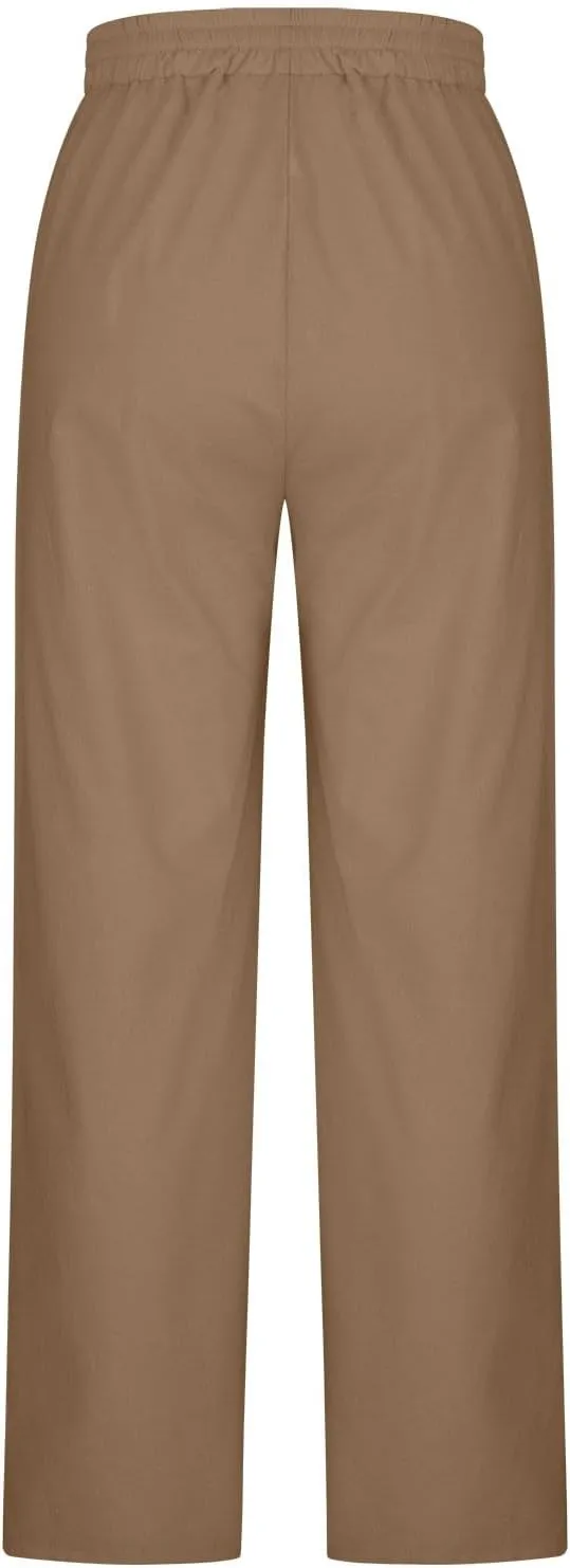Xiaojmake Linen Pants Women Summer Boho Pants 2025 Casual Loose Drawstring Wide Leg Trousers High Waist Lounge Beach Pants