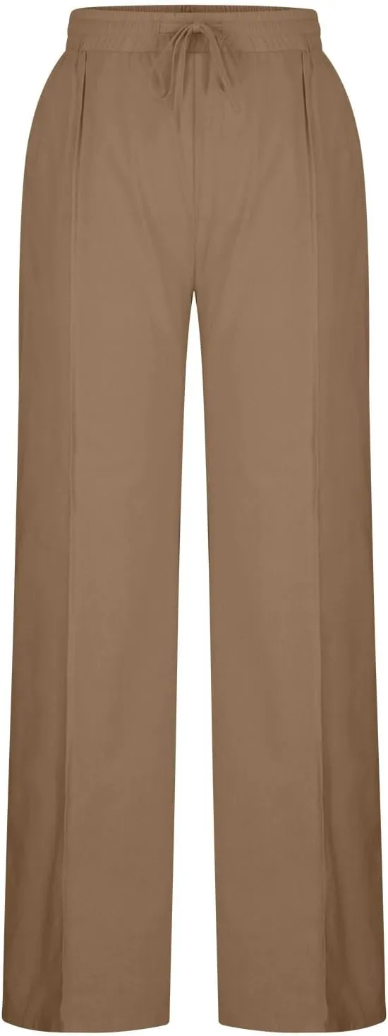 Xiaojmake Linen Pants Women Summer Boho Pants 2025 Casual Loose Drawstring Wide Leg Trousers High Waist Lounge Beach Pants