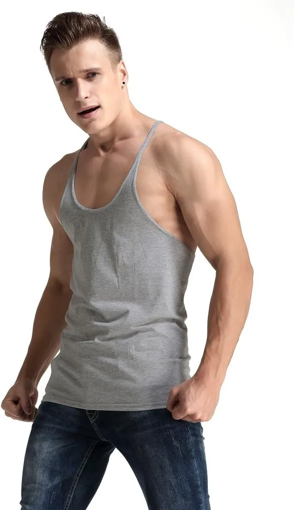 YAKER Men's Fitness Gym Tank Top Singlet Bodybuilding Stringers Sleeveless Muscle Shirt