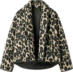 Yimoon Women's Cropped Puffer Quilted Jacket Vintage Floral Print Oversized Open Front Lightweight Short Jacket Outwear