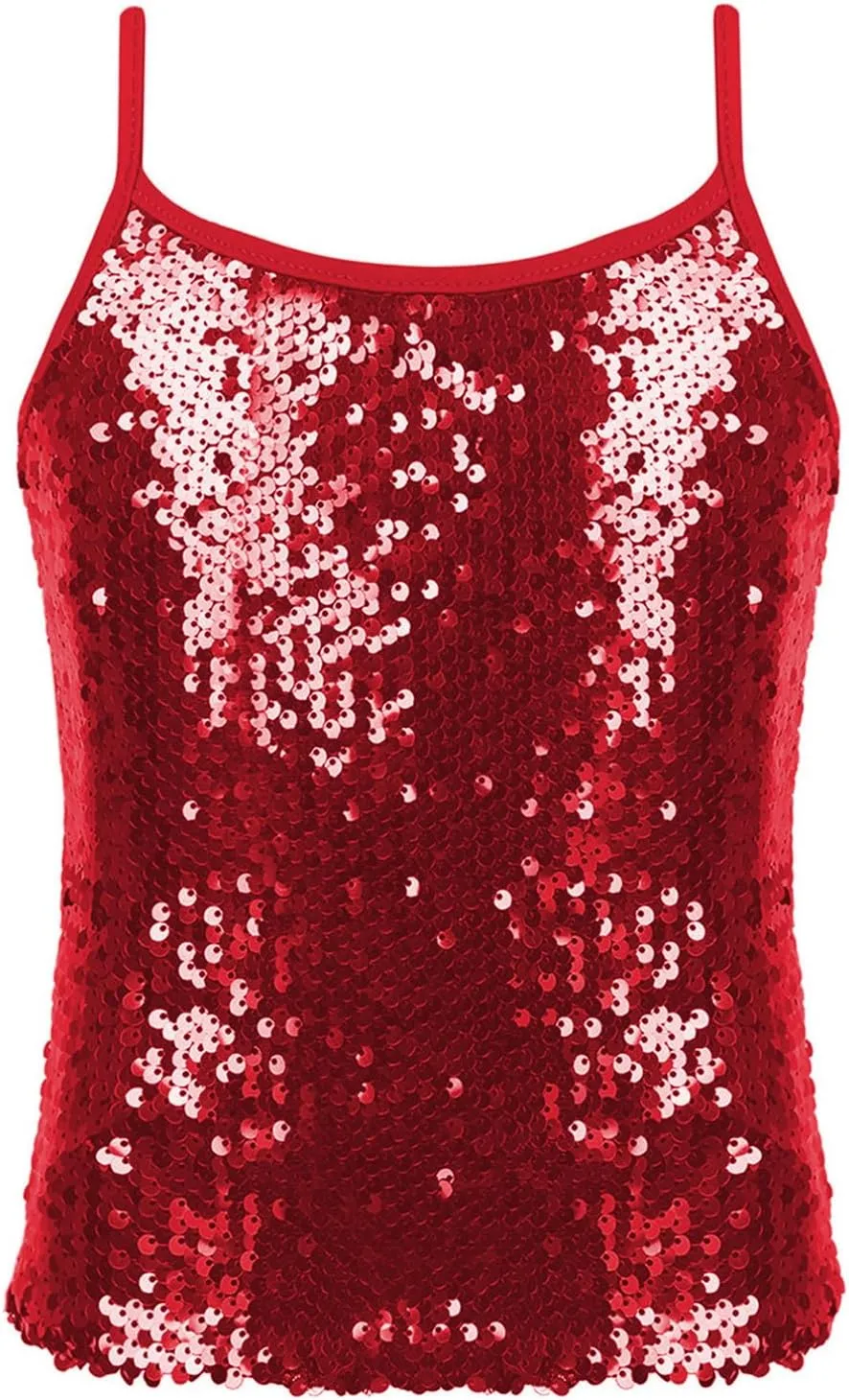 YiZYiF Youth Kids Girls Dance Fashion Spaghetti Straps Tank Tee Metallic Shiny Party Camisole Vest Tops