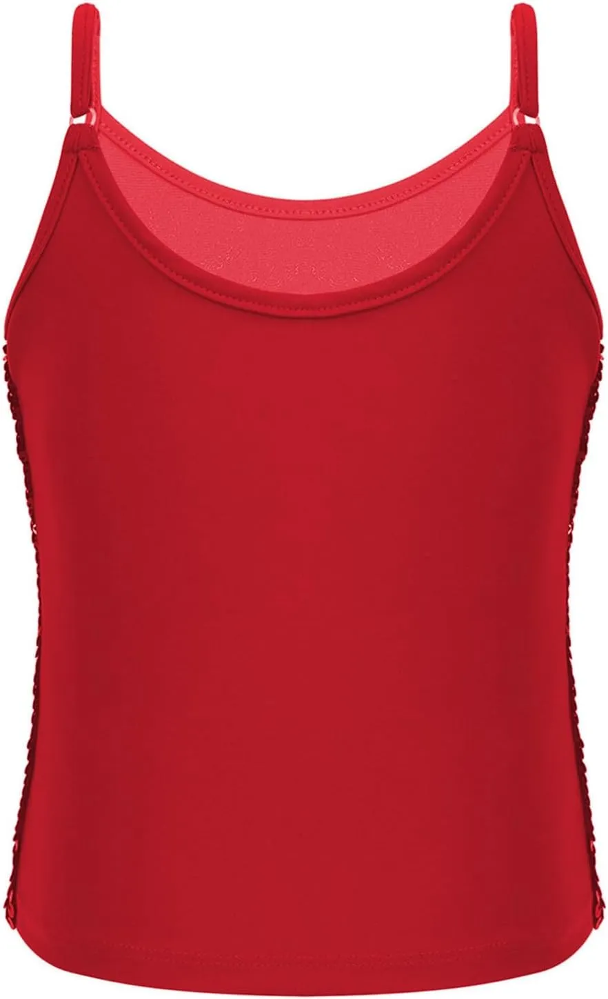 YiZYiF Youth Kids Girls Dance Fashion Spaghetti Straps Tank Tee Metallic Shiny Party Camisole Vest Tops