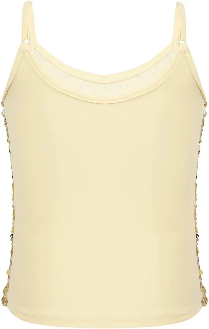 YiZYiF Youth Kids Girls Dance Fashion Spaghetti Straps Tank Tee Metallic Shiny Party Camisole Vest Tops