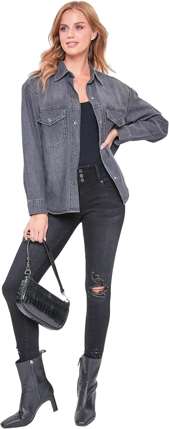 YMI Women's Junior Oversized Denim Shacket