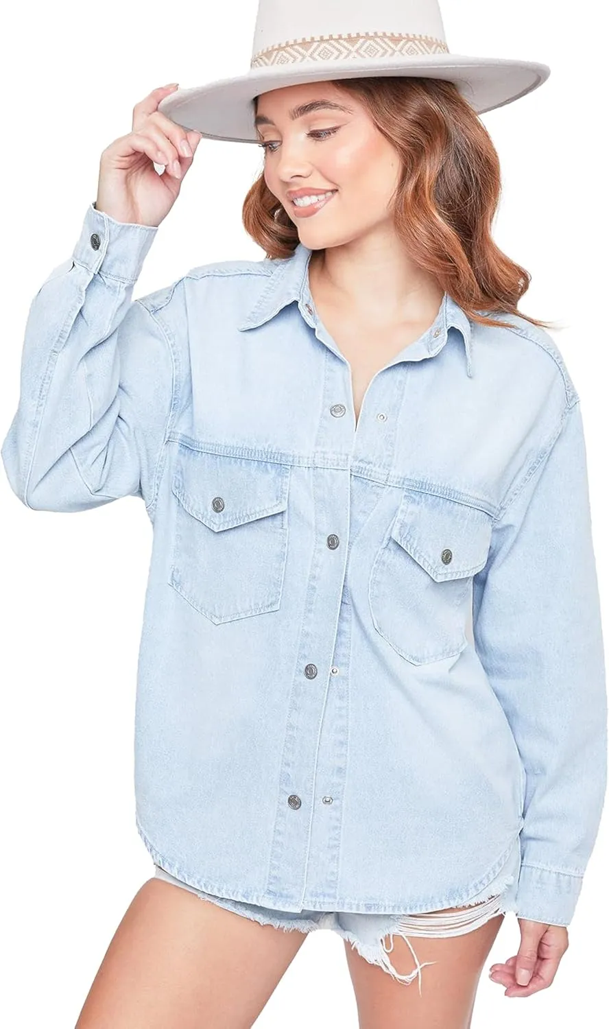 YMI Women's Junior Oversized Denim Shacket