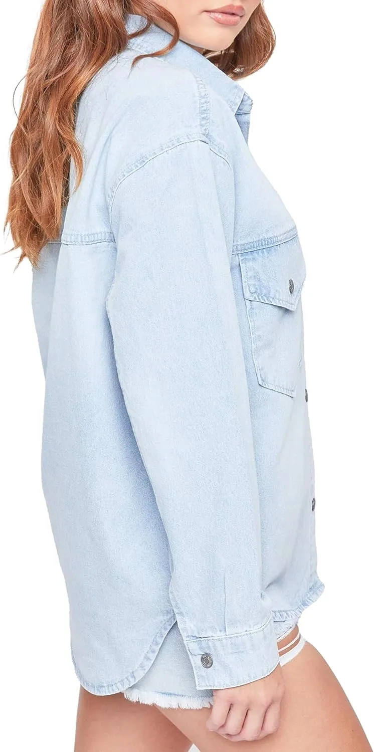 YMI Women's Junior Oversized Denim Shacket