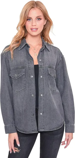 YMI Women's Junior Oversized Denim Shacket