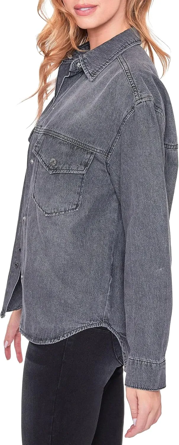 YMI Women's Junior Oversized Denim Shacket