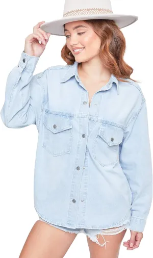 YMI Women's Junior Oversized Denim Shacket
