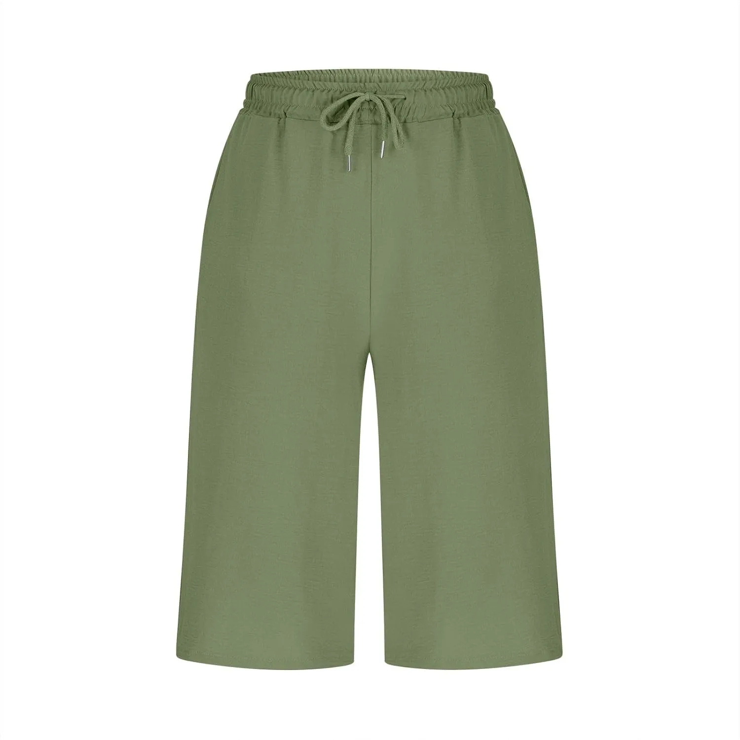 YRAETENM Plus Size Women's Linen Capri Pants Casual High Waisted Drawstring Lounge Trousers Wide Leg Capris with Pockets