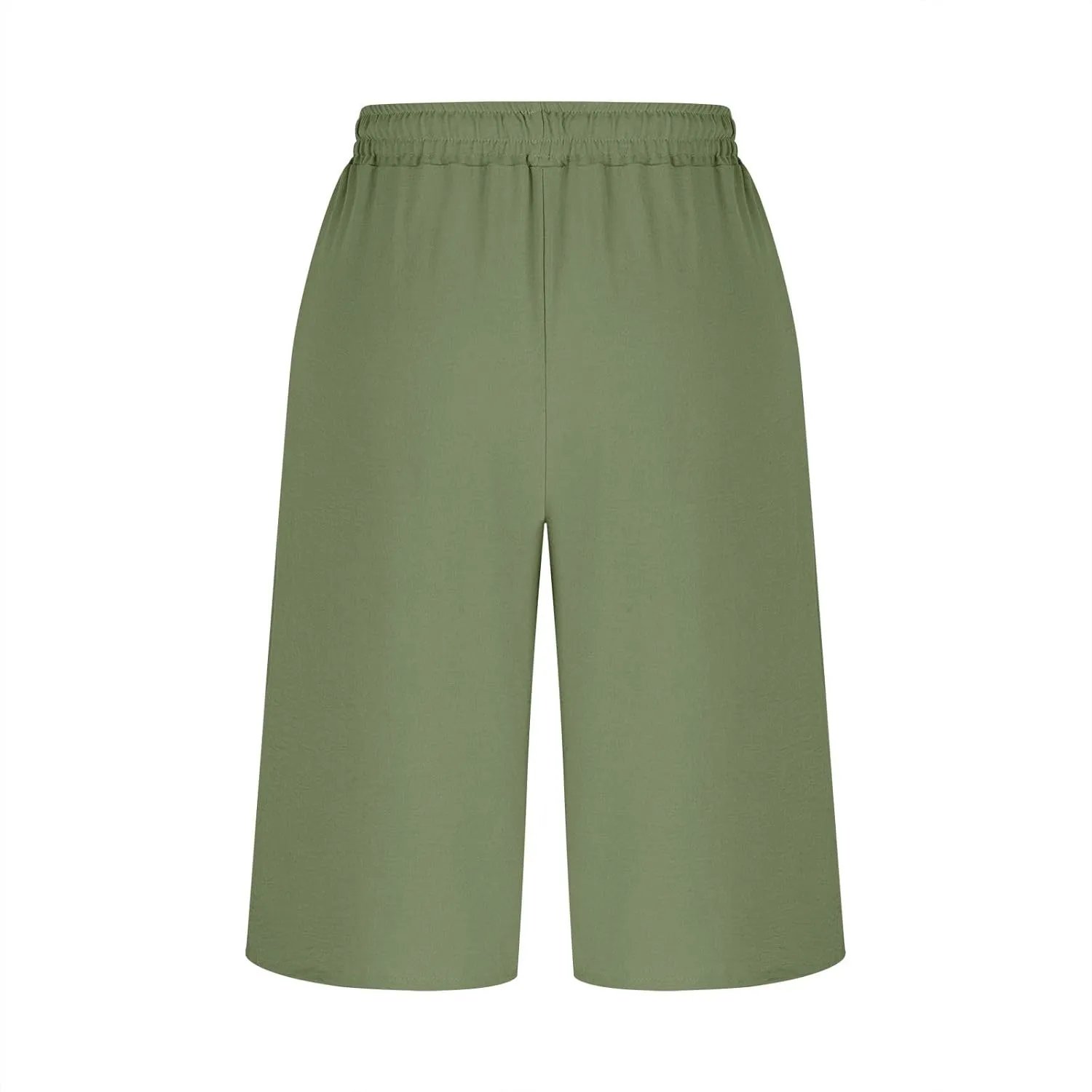 YRAETENM Plus Size Women's Linen Capri Pants Casual High Waisted Drawstring Lounge Trousers Wide Leg Capris with Pockets