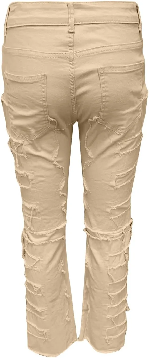 YUHGODO Men's Slim Fit Stretch Jeans Retro Distressed Patchwork Stacked Frayed Straight Leg Skinny Denim Pants Fall Outfits