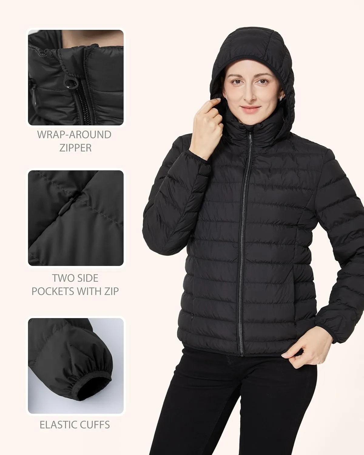 YZG Down Jacket for Women Lightweight Long Sleeve Quilted Puffer Coat with Detachable Hooded