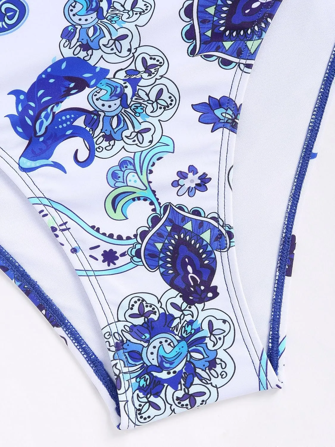 ZAFUL Women's Back tie Camisole top high Waist Panties Print Bikini Set