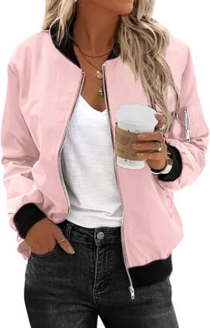Zeagoo Women's Bomber Jacket Casual Coat Zip Up Outerwear Windbreaker with Pockets S-XXL