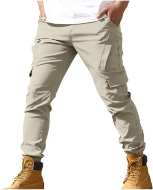 Zeiyignr Men's Cargo Jogger Pants Stretch Sweatpants Solid Hiking Pants Slim Fit Tactical Pants with Pockets Casual Trousers